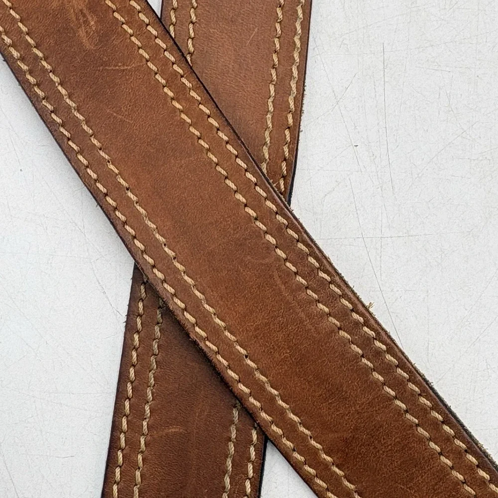 VTG Sears Leather Belt Brown Sz 42 Sundowner Reno Nevada Casino Brass Buckle USA